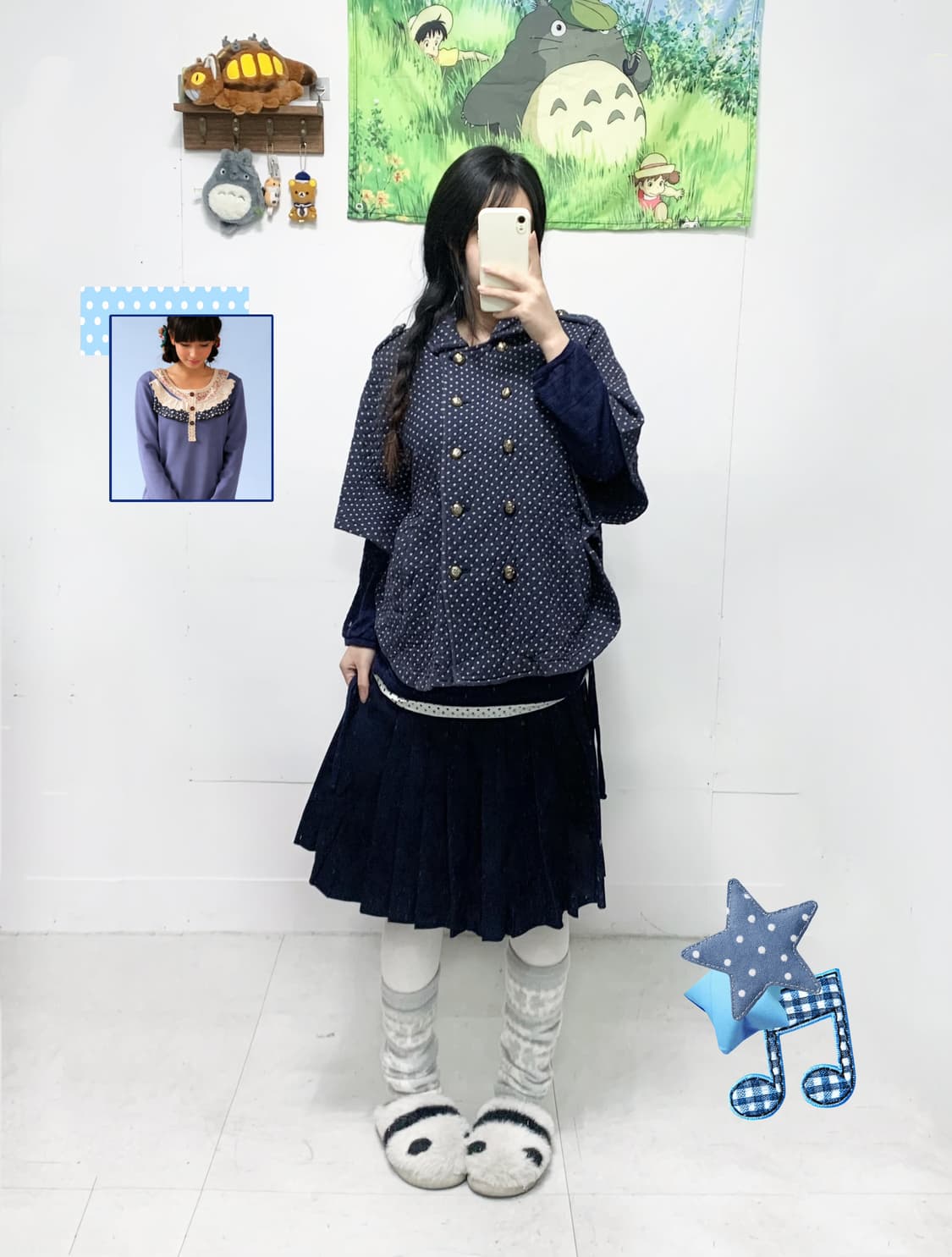 ꒰ঌ 네이비 도트 케이프 세트 ໒꒱ 상품이미지1