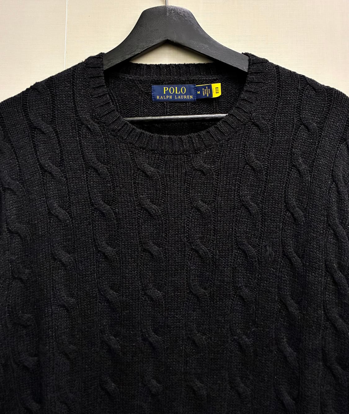 (M/100)폴로랄프로렌 면 케이블 꽈배기 니트 트리플블랙 폴로니트 상품이미지3