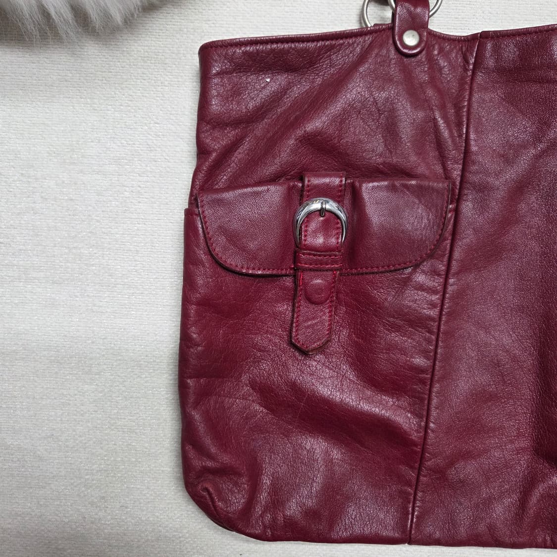 일본 빈티지 버건디 레더 멀티 포켓 핸드백 상품이미지3