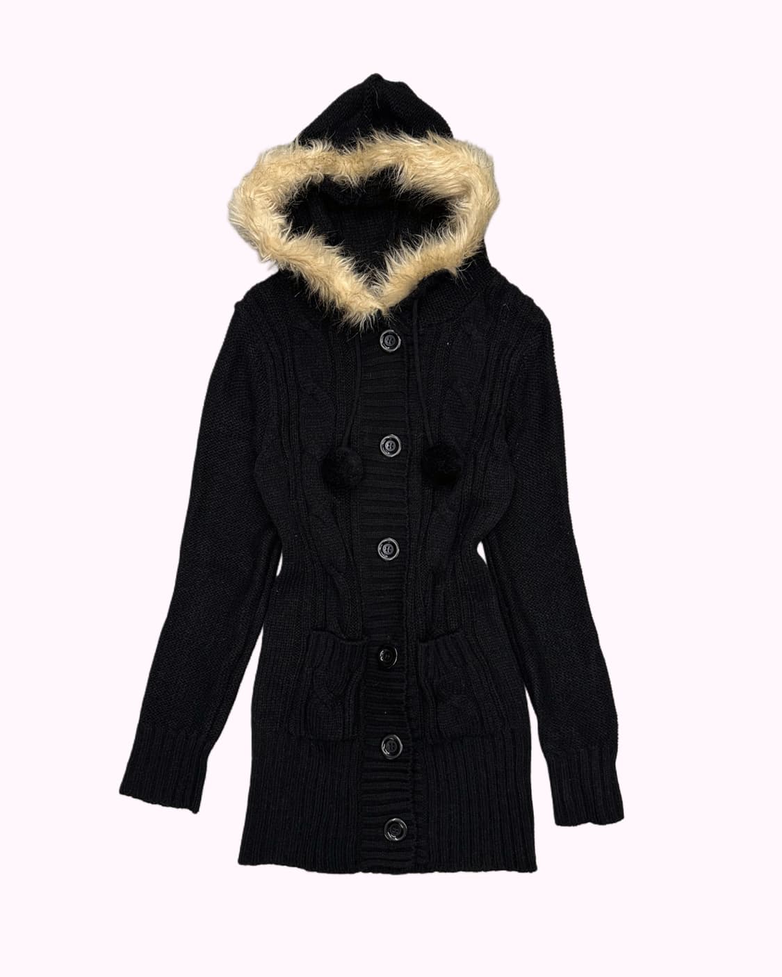 fur hood pompom knit cardigan 상품이미지1