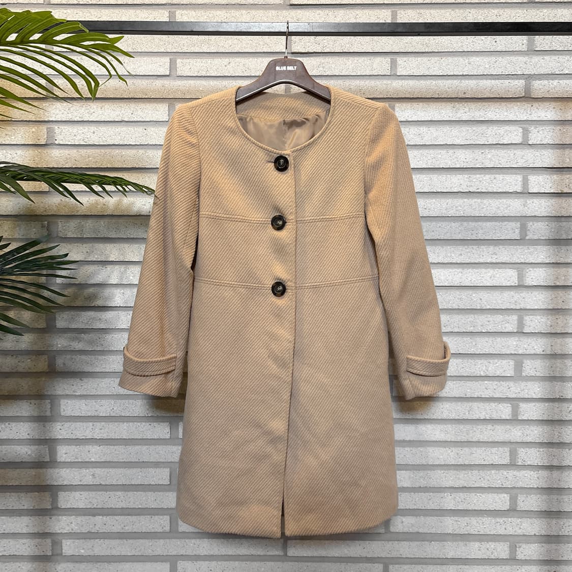 JPN VINTAGE 노카라 트윌 싱글코트 A라인 백스트랩 디테일 크림 상품이미지2