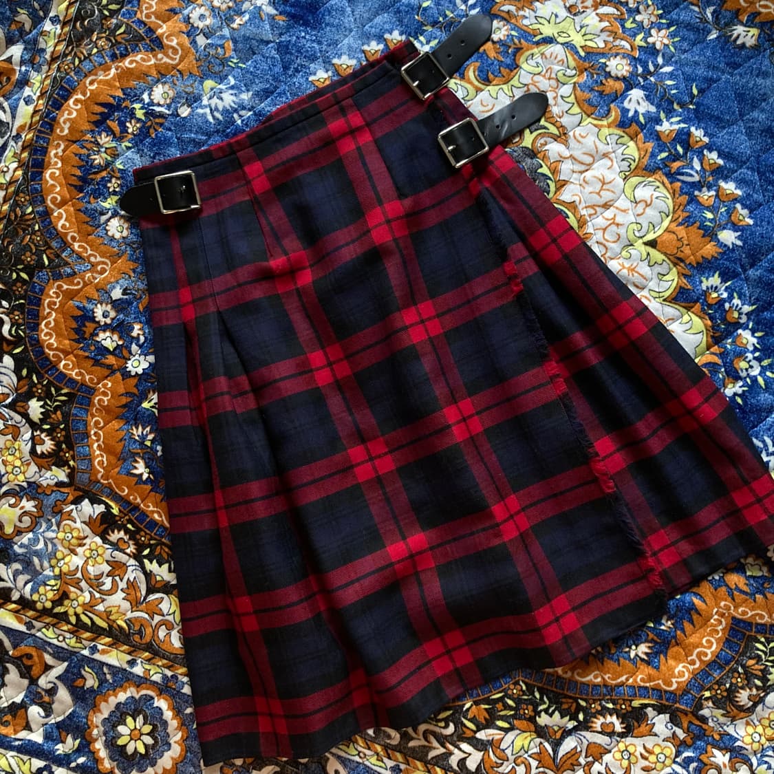ONEIL 타탄체크 레드 네이비 사이드 버클 플리츠 킬트 스커트 치마 상품이미지1