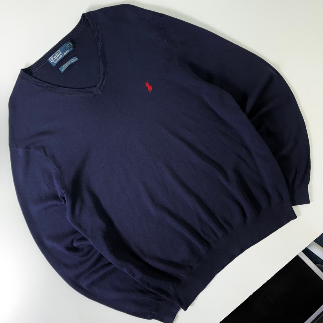 Polo  폴로 랄프로렌 자수 피마코튼 네이비 브이넥 니트 상품이미지2