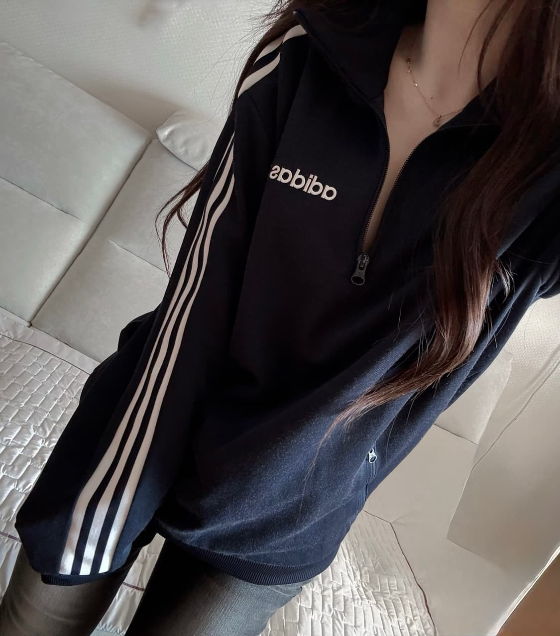 아디다스 미노 네이비 화이트 하프집업 맨투맨 상품이미지2