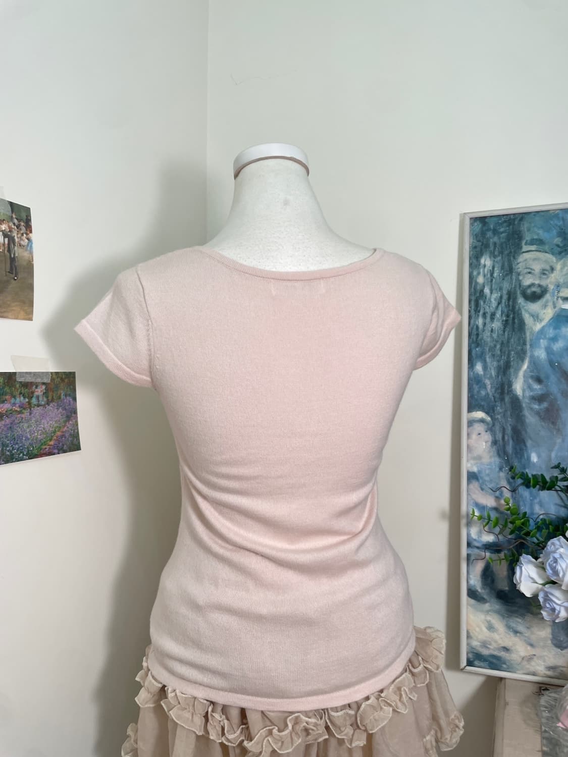 FEROUX milky pink bow crochet knit top 상품이미지4