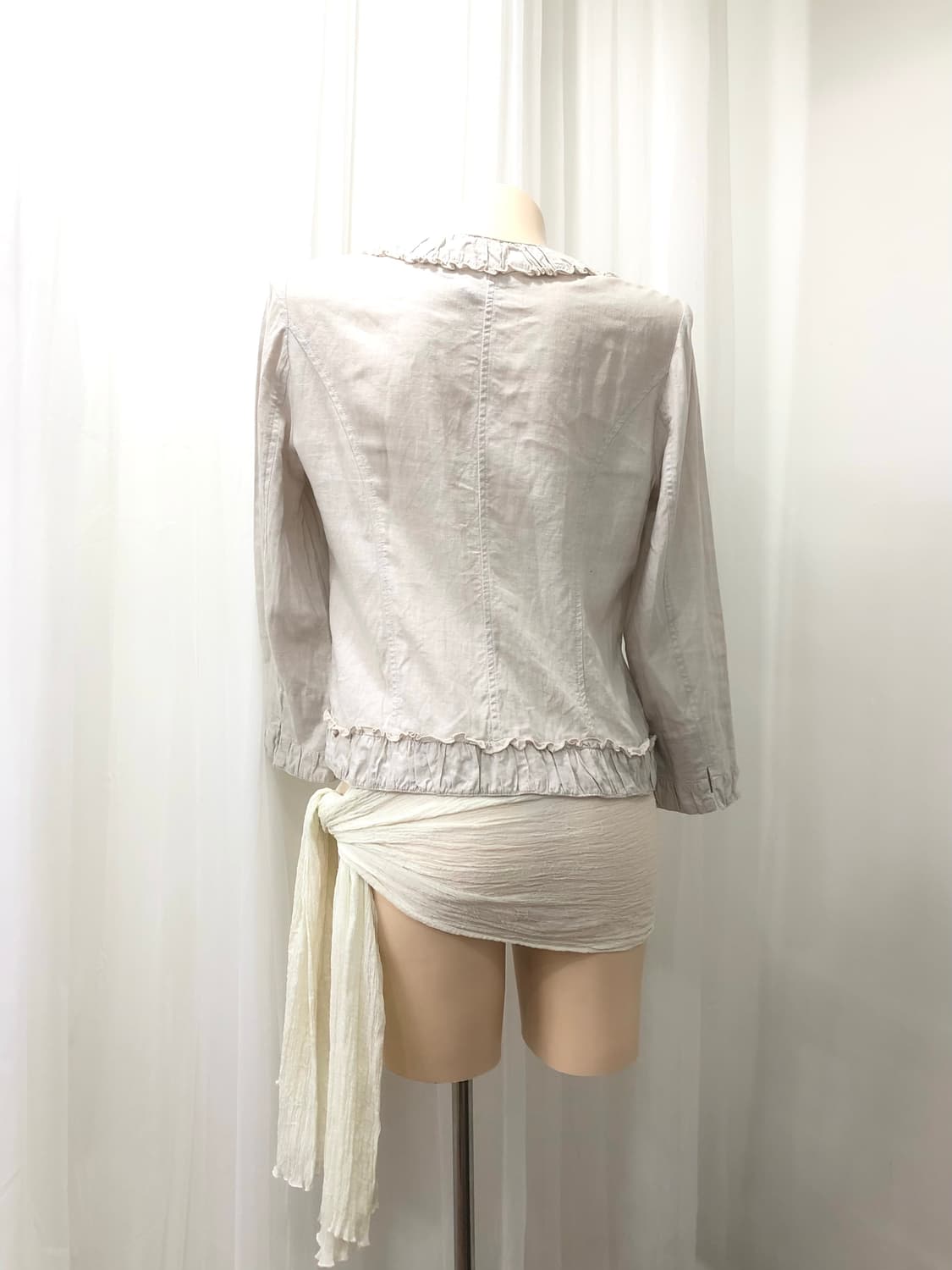 pink beige linen lace zip-up 상품이미지3