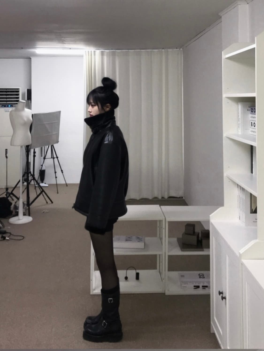 노지연 moso 비건 래더 시어링 블랙 무스탕 새상품 상품이미지4