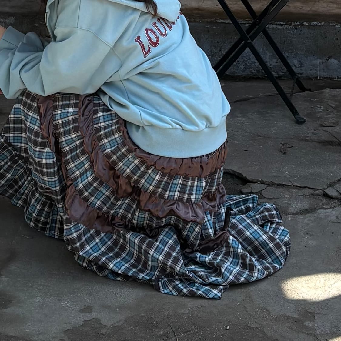 민트초코 체크 롱스커트 상품이미지4