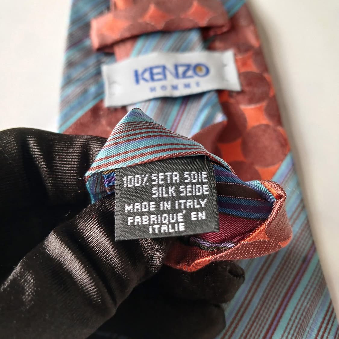 겐조 실크 블루 & 다홍 패턴 넥타이 9.5cm A+등급 E927
 상품이미지10