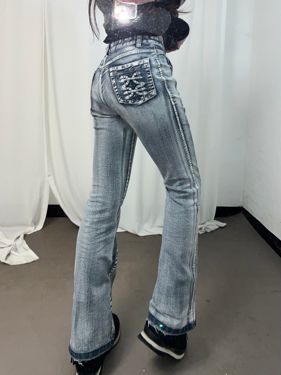 고딕 패턴 데님 부츠컷 상품이미지3