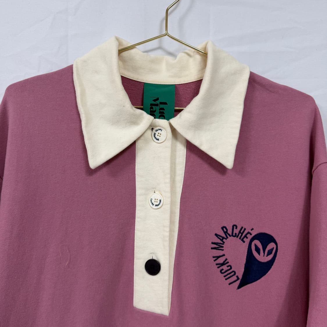 럭키마르쉐 핑크 코튼 카라 롱원피스 상품이미지4