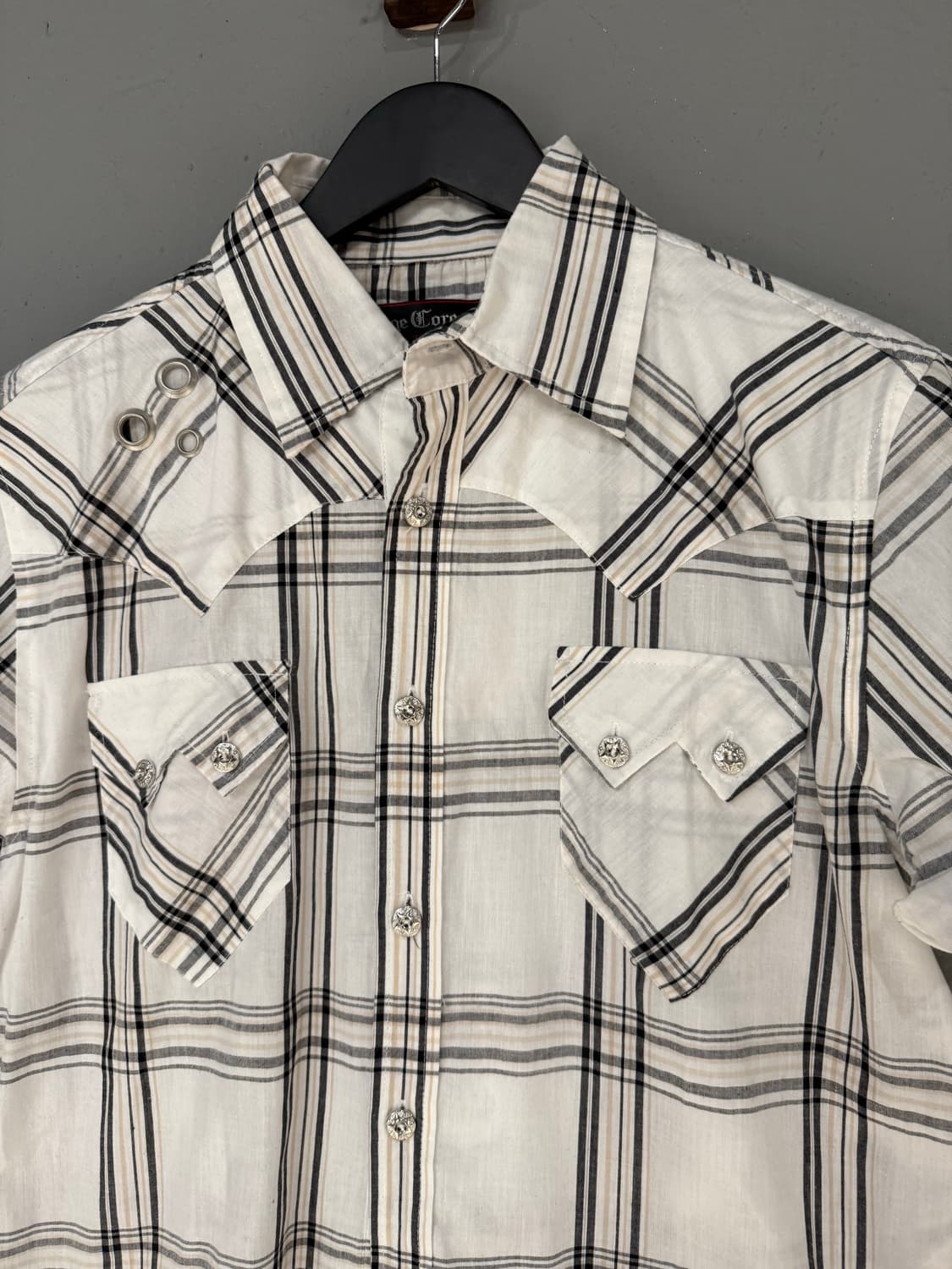 skull printing detail check shirt 상품이미지6