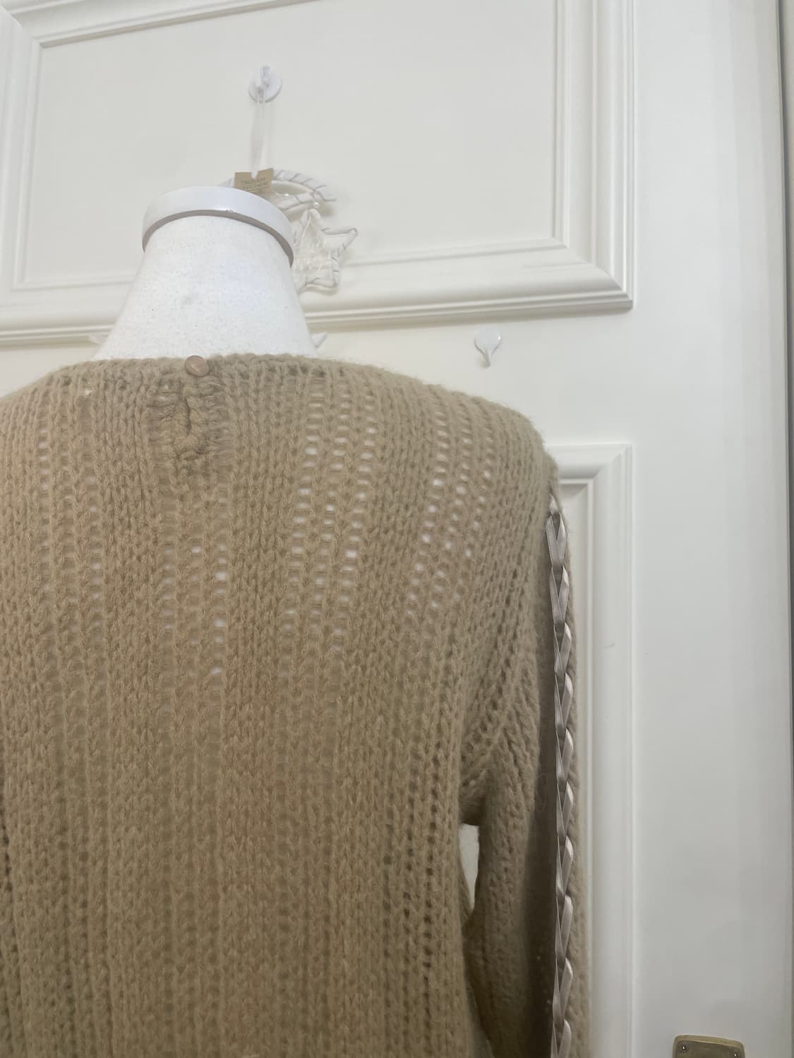 dark beige bow lace-up sweater(size-9) 상품이미지5