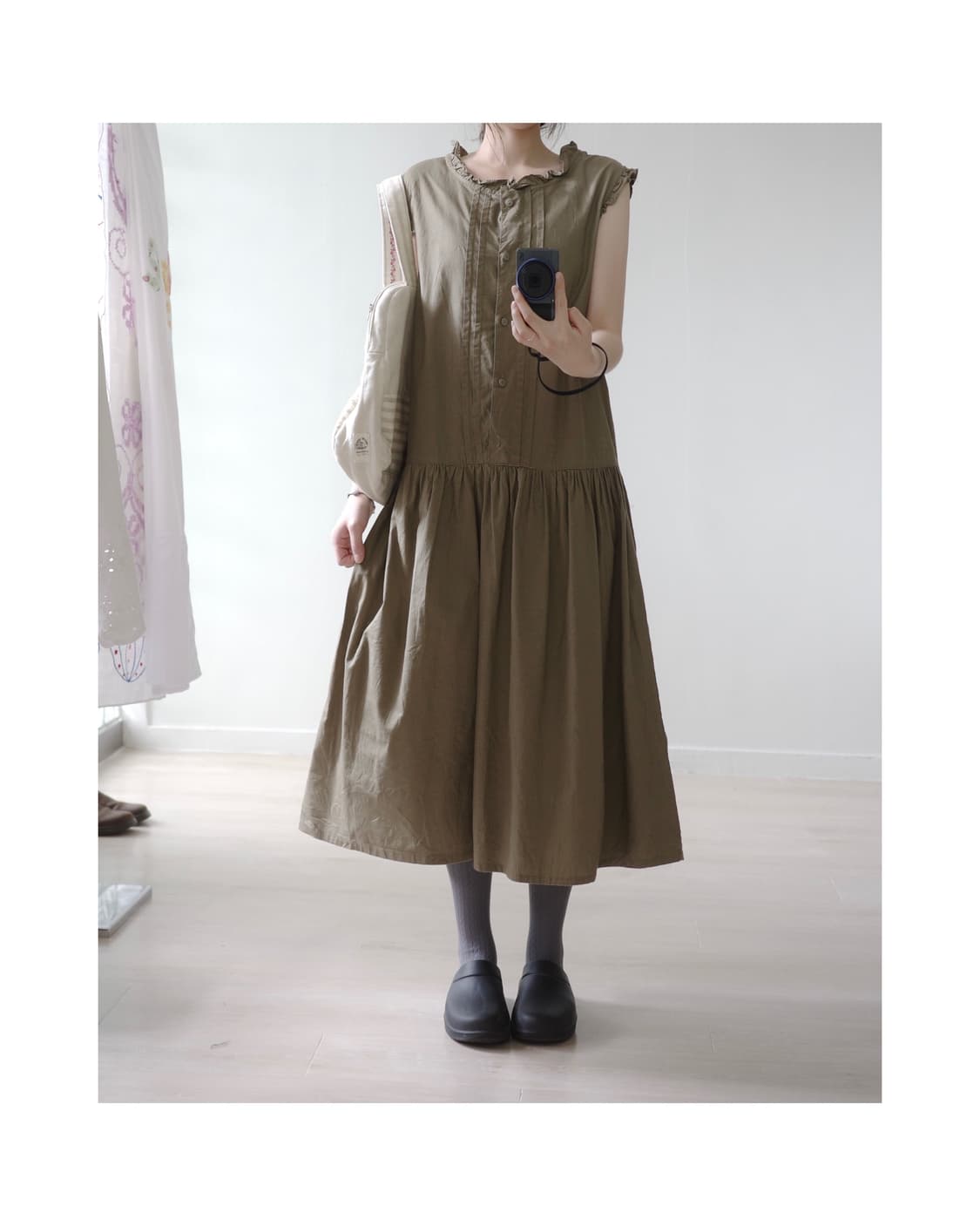khaki brown frill one-piece 상품이미지5
