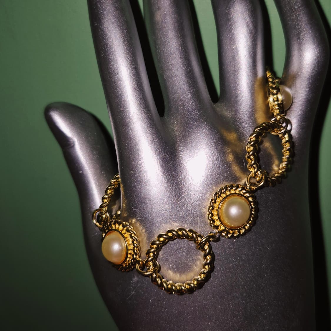 90s 모스키노 비쥬 진주 사슬 하트 팔찌 상품이미지6