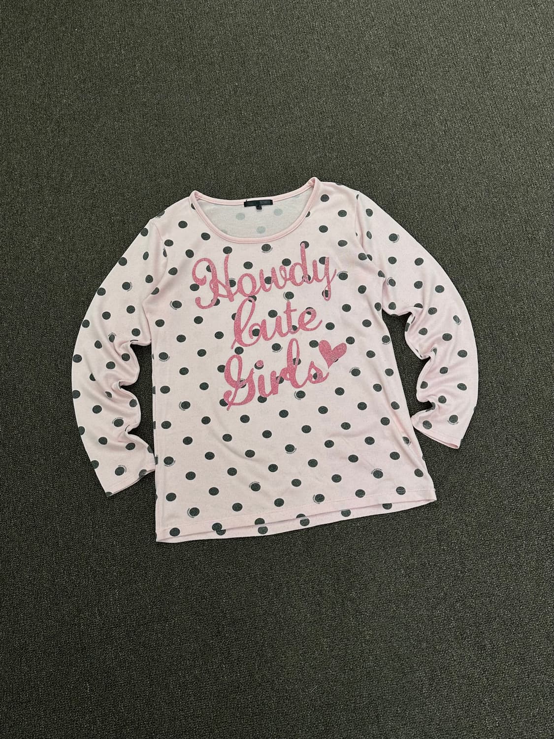 M)Japanese vintage 여성 블랙 도트 핑크 레터링 롱슬리브 상품이미지1