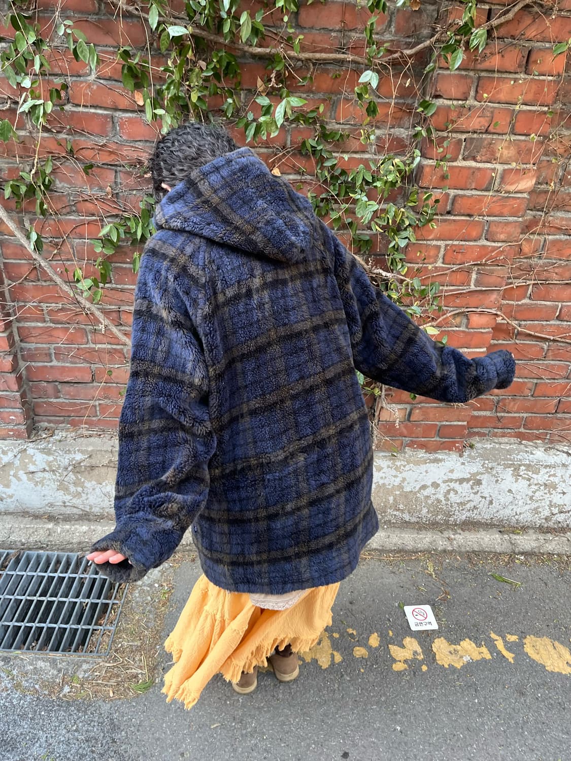 Piko 블루 체크 오버핏 플리스 집업 아우터 상품이미지7