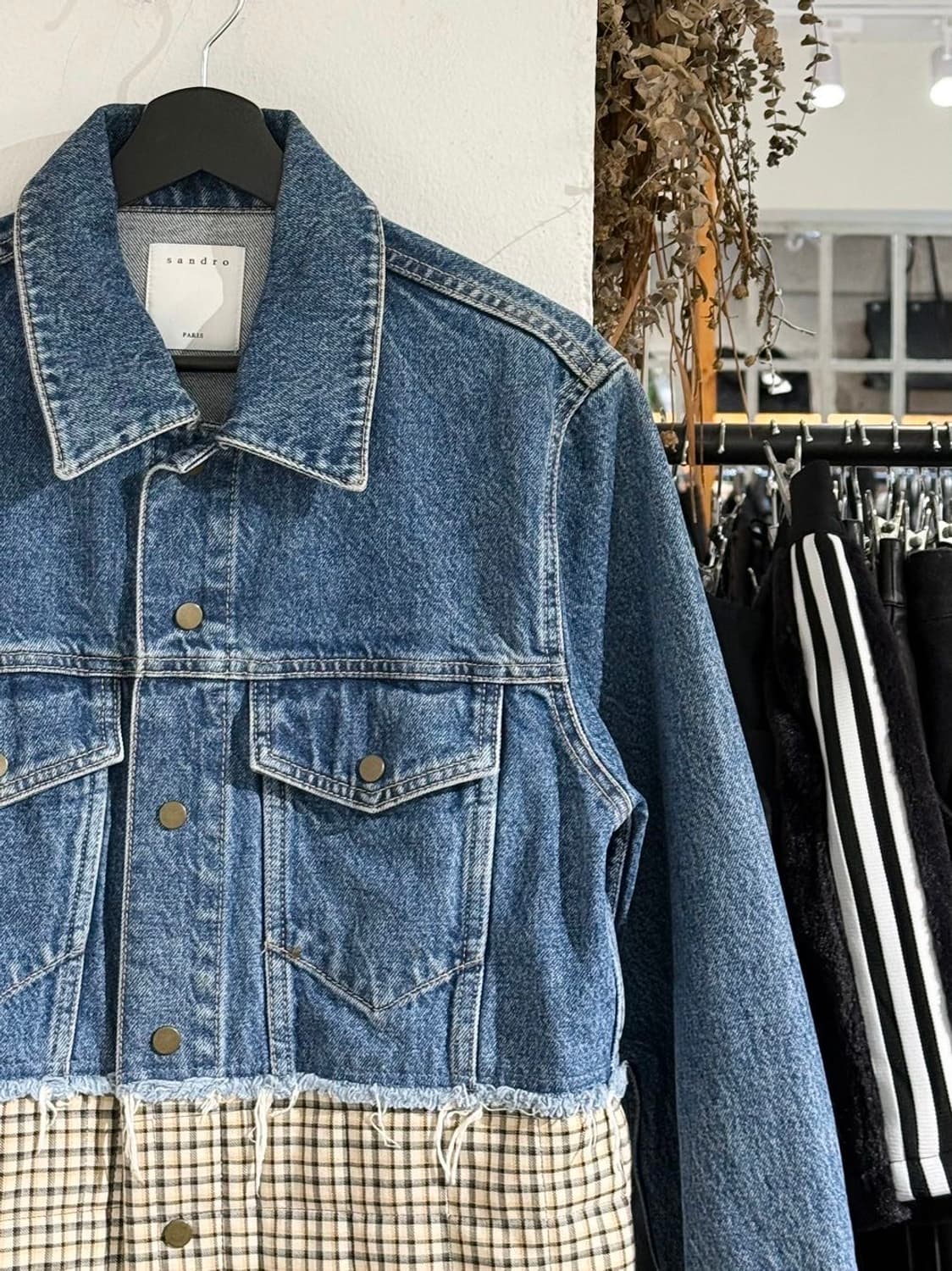 산드로 데님 퀼팅 체크 패널 자켓 상품이미지3