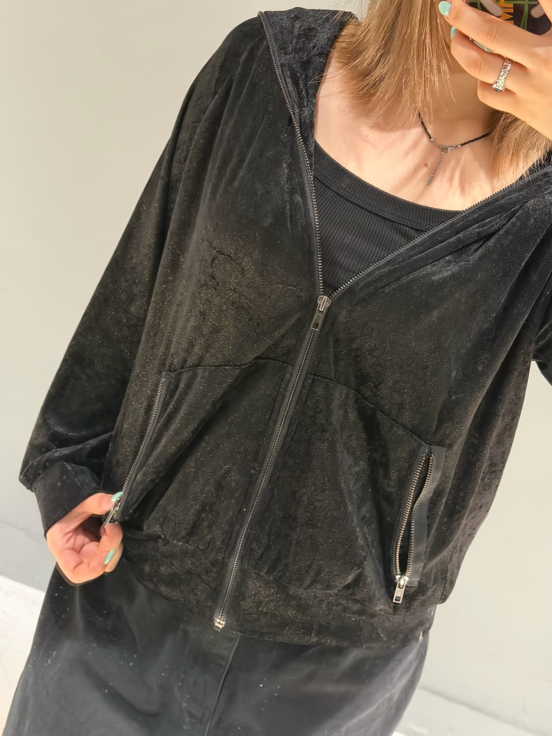 Algonquins printing velvet hood zip-up 상품이미지5