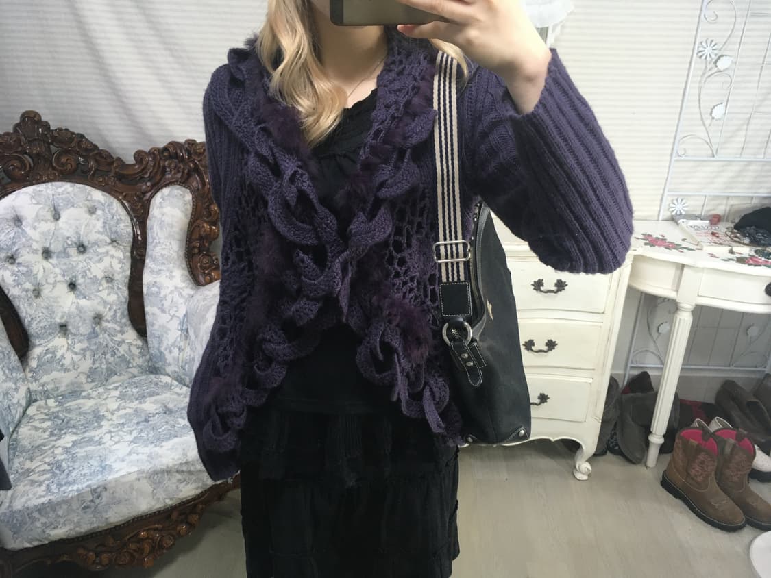 Set) purple crochet fur knit cd +muffler 상품이미지6