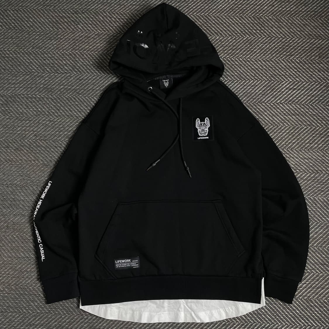 화이트 라이프워크 패치로고 오버핏 레이어드 후드 티셔츠y 4862 상품이미지2