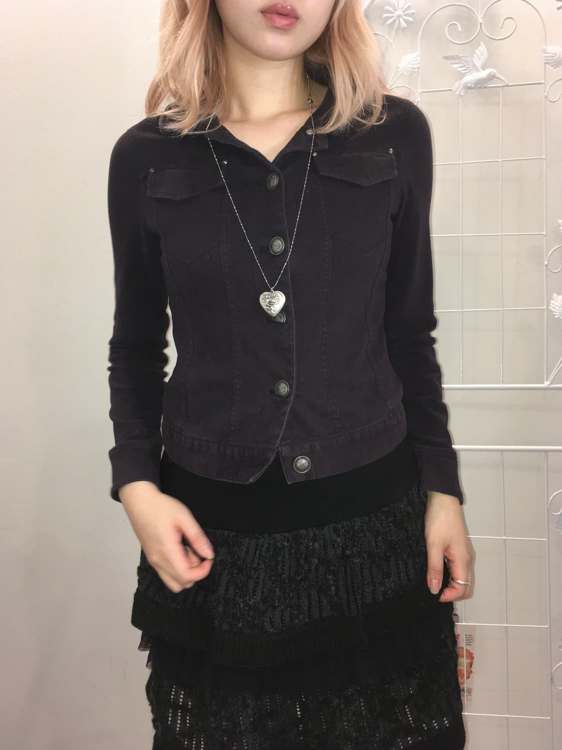 jpn vintage y2k navy button crop jacket 상품이미지1