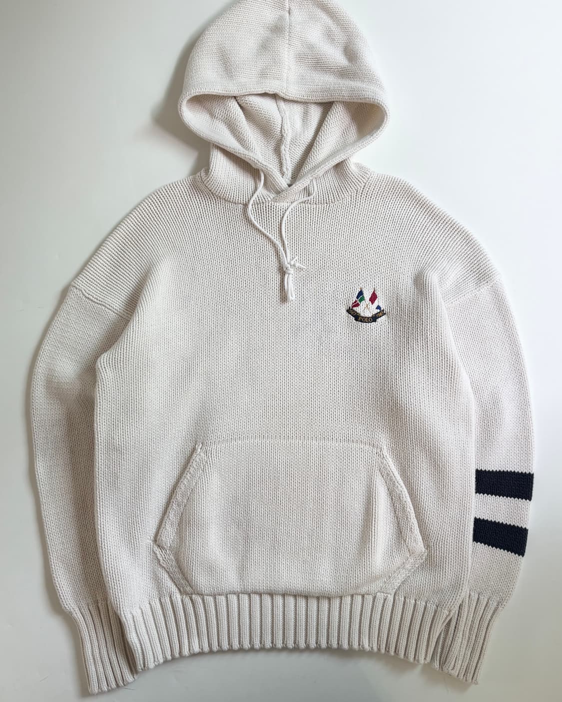 Polo 폴로 랄프로렌 90‘s 골프로고 코튼 아이보리컬러 후드 니트  상품이미지4