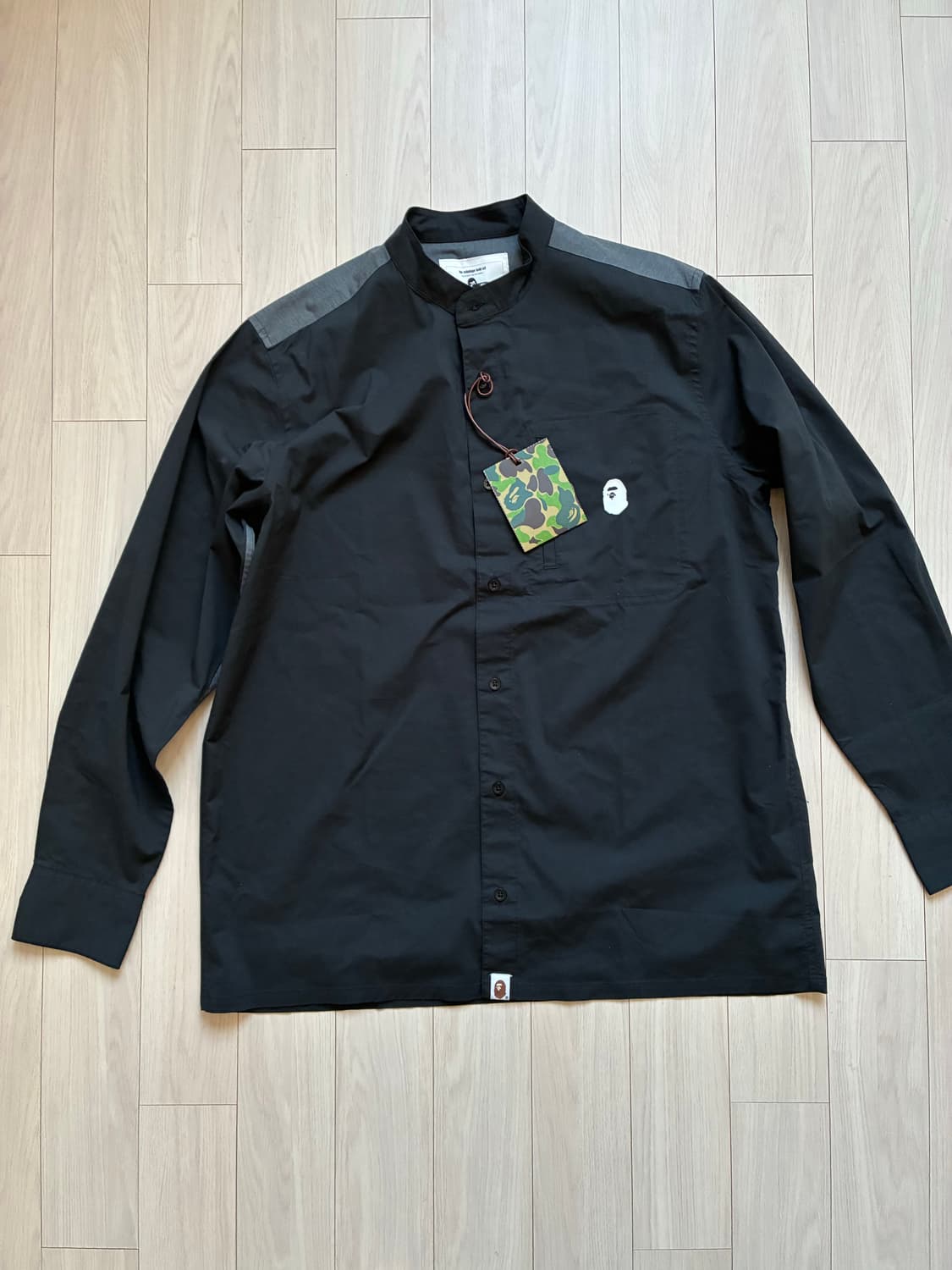 새제품) BAPE 베이프  밴드칼라 셔츠 블랙 L 상품이미지1