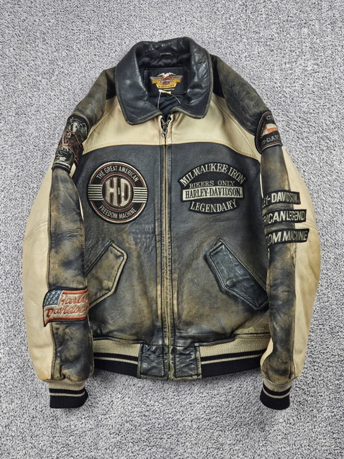 할리데이비슨 페이딩 배색 가죽 바시티 자켓 ( L ) / 10502 상품이미지3