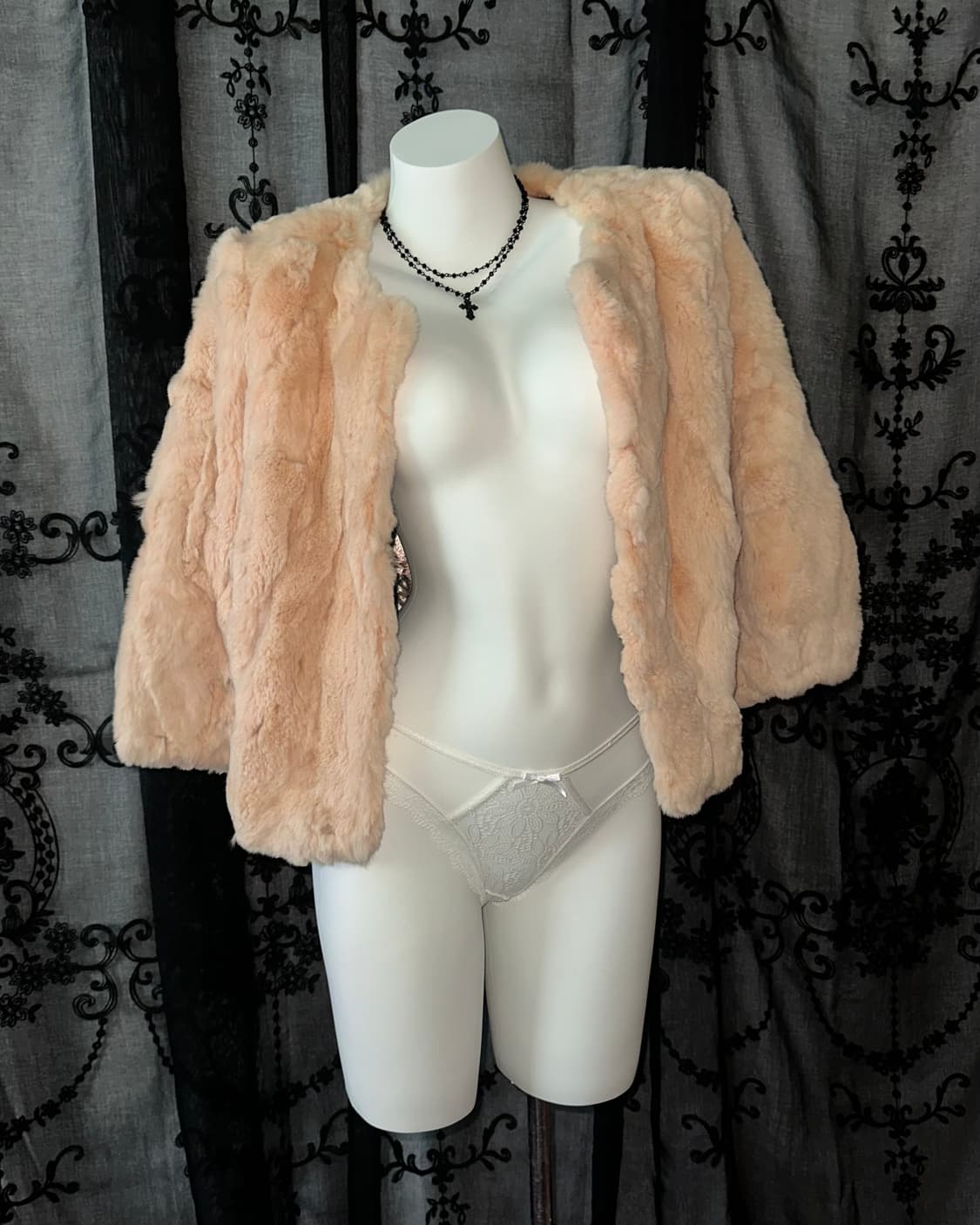 Coral pink rabbit fur jacket 상품이미지1