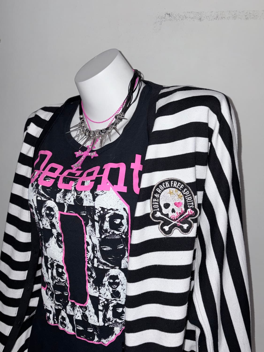 해골 스트라이프 가디건 스컬 이모키드 씬키드 emo scene 키치갸루 상품이미지3