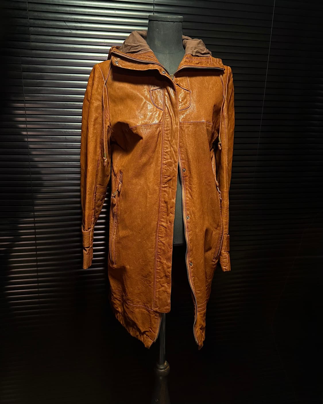 양가죽 후드 야상 브라운 카멜 하이넥 에스닉 웨스턴 갸루 고스펑크 개파카 상품이미지2