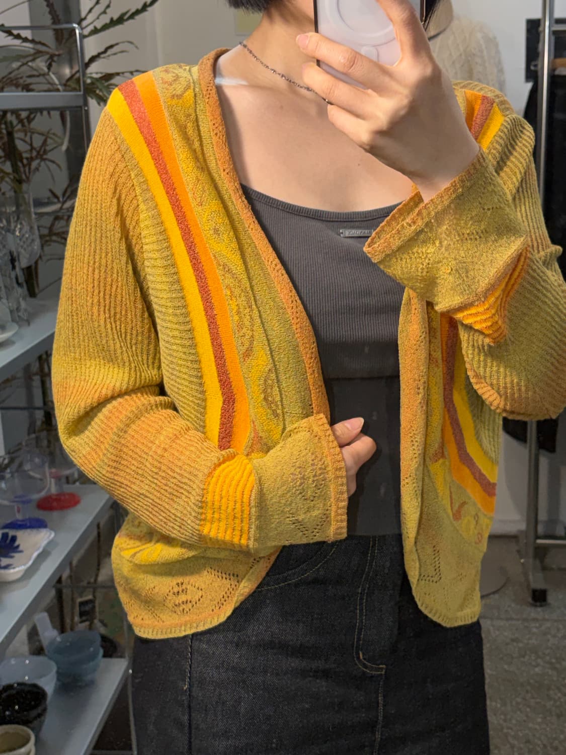 옐로우 오픈 가디건 상품이미지2