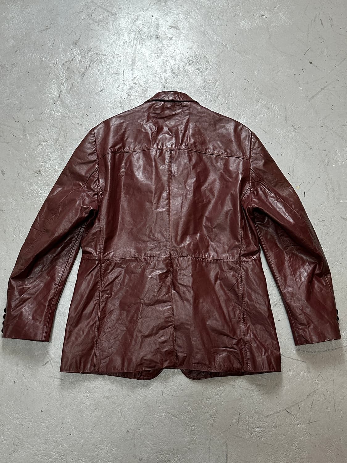 80's 빈티지 버건디 레더 자켓 파이트클럽 레더 블레이저 상품이미지4