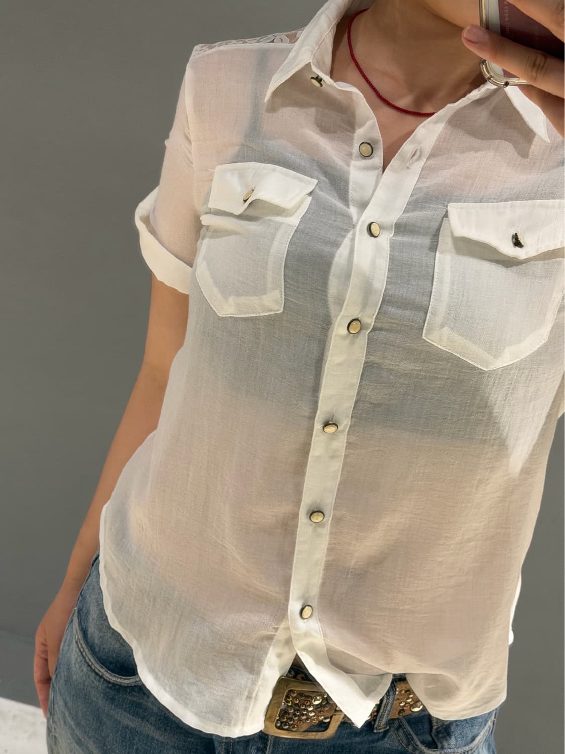 back lace point pocket shirt  상품이미지3