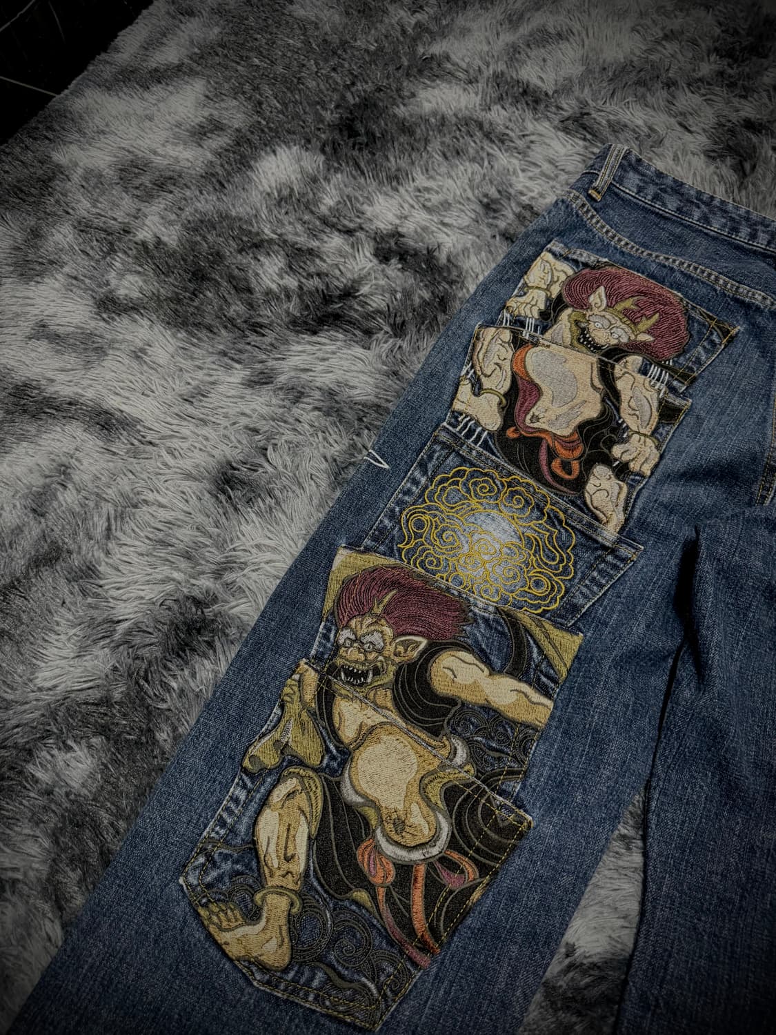 Karakuri Tamashii 풍신뢰신 자수 와이드 데님팬츠 상품이미지7