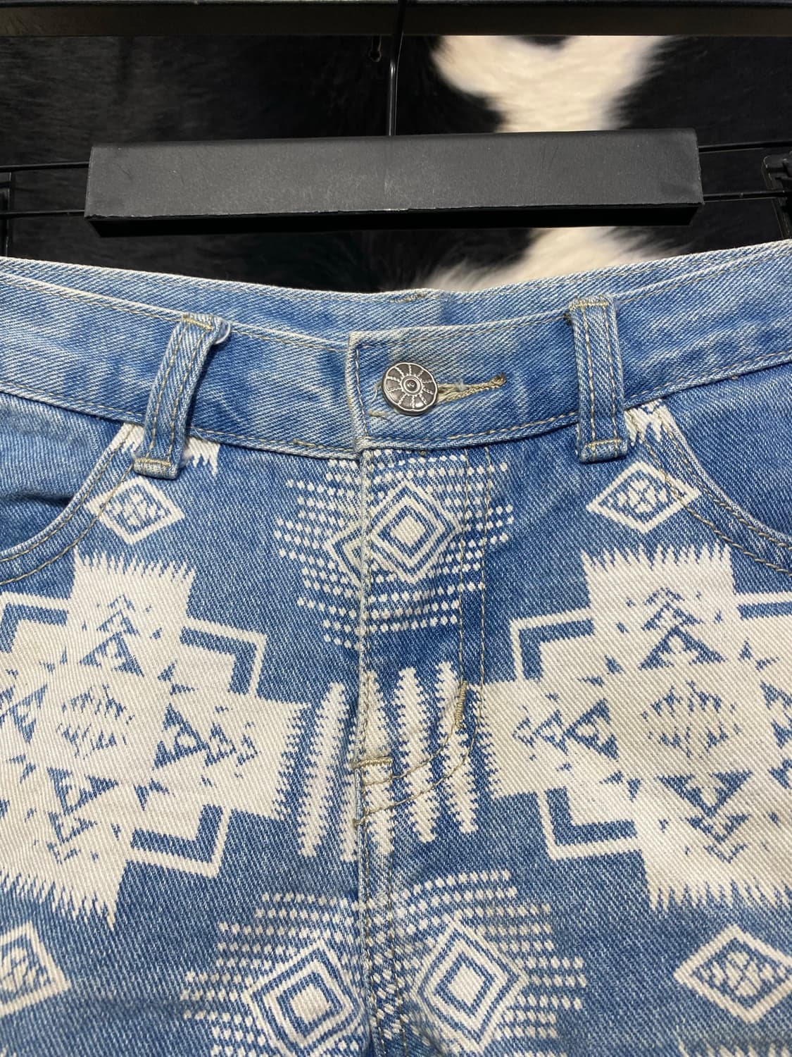 Japanese vtg 에스닉 문양 프린팅 데님 숏츠 상품이미지3