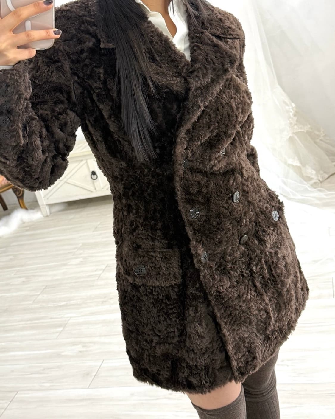 Deep Brown Fur Double Button Coat 상품이미지2