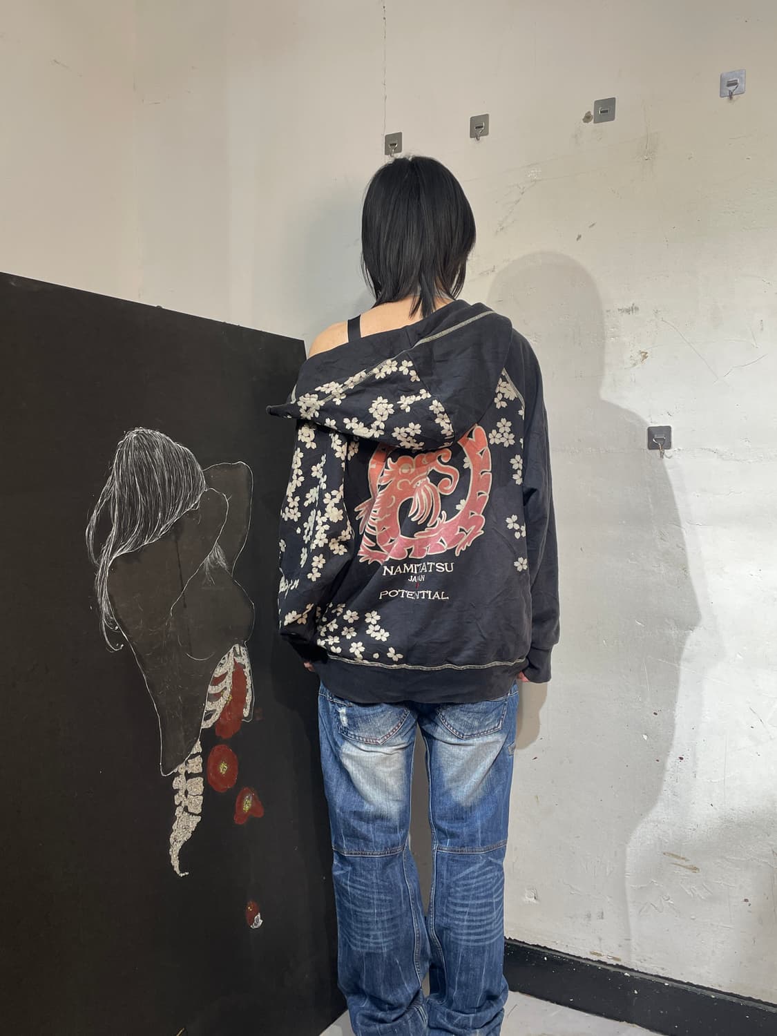 일본빈티지 NAMITATSU 재패니즈 오리엔탈 프린팅 후드집업 XL 상품이미지5