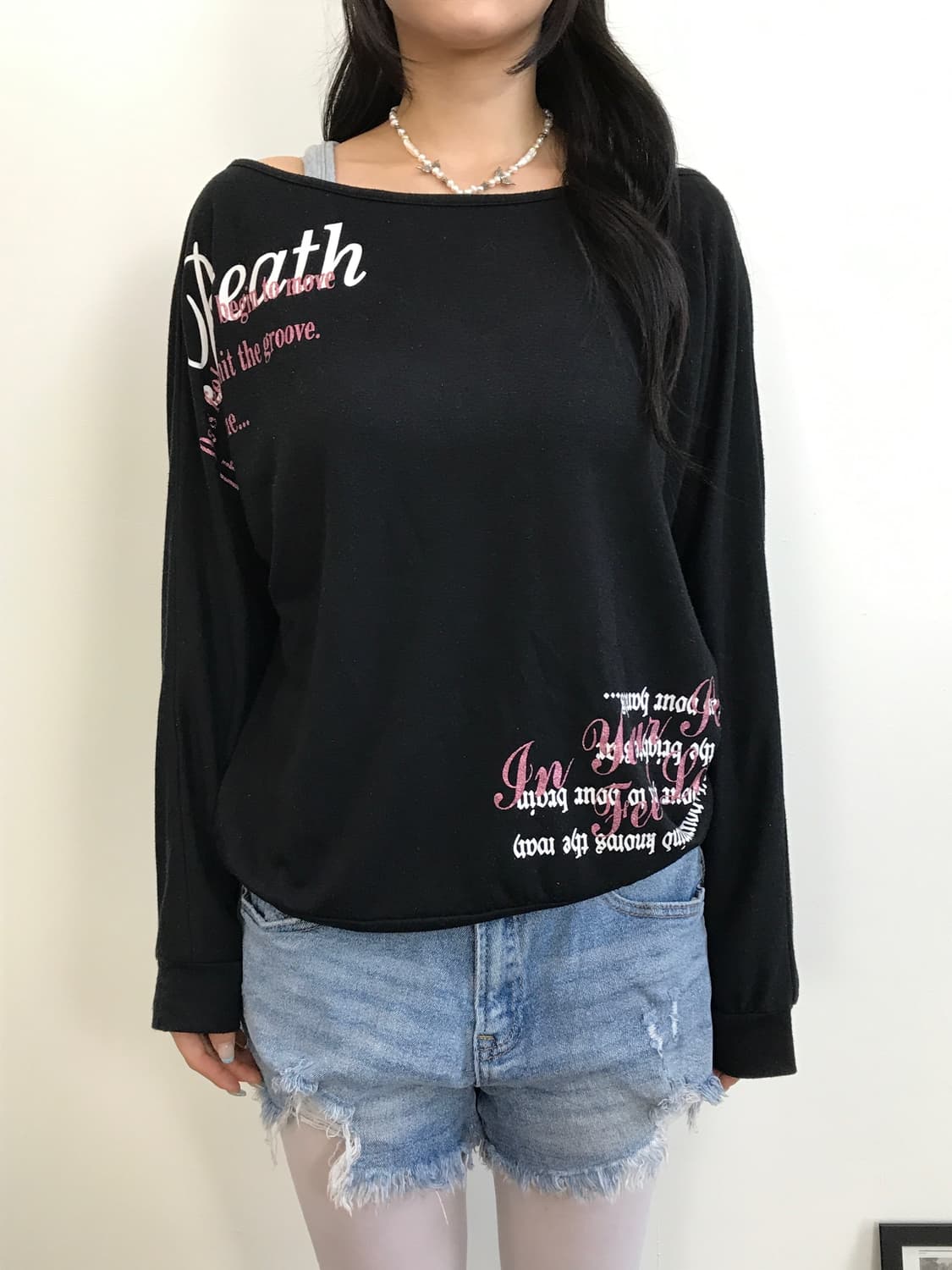 Jpn Y2k Black V-Neck Lettering T-shirts 상품이미지3