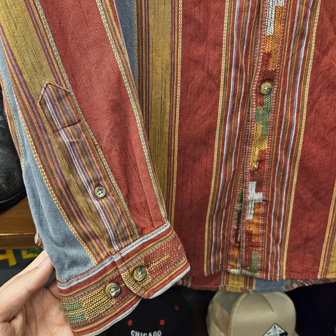 90s 테리토리 어헤드 에스닉 스트라이프 자카드 트윌 코튼셔츠 N1123 상품이미지4