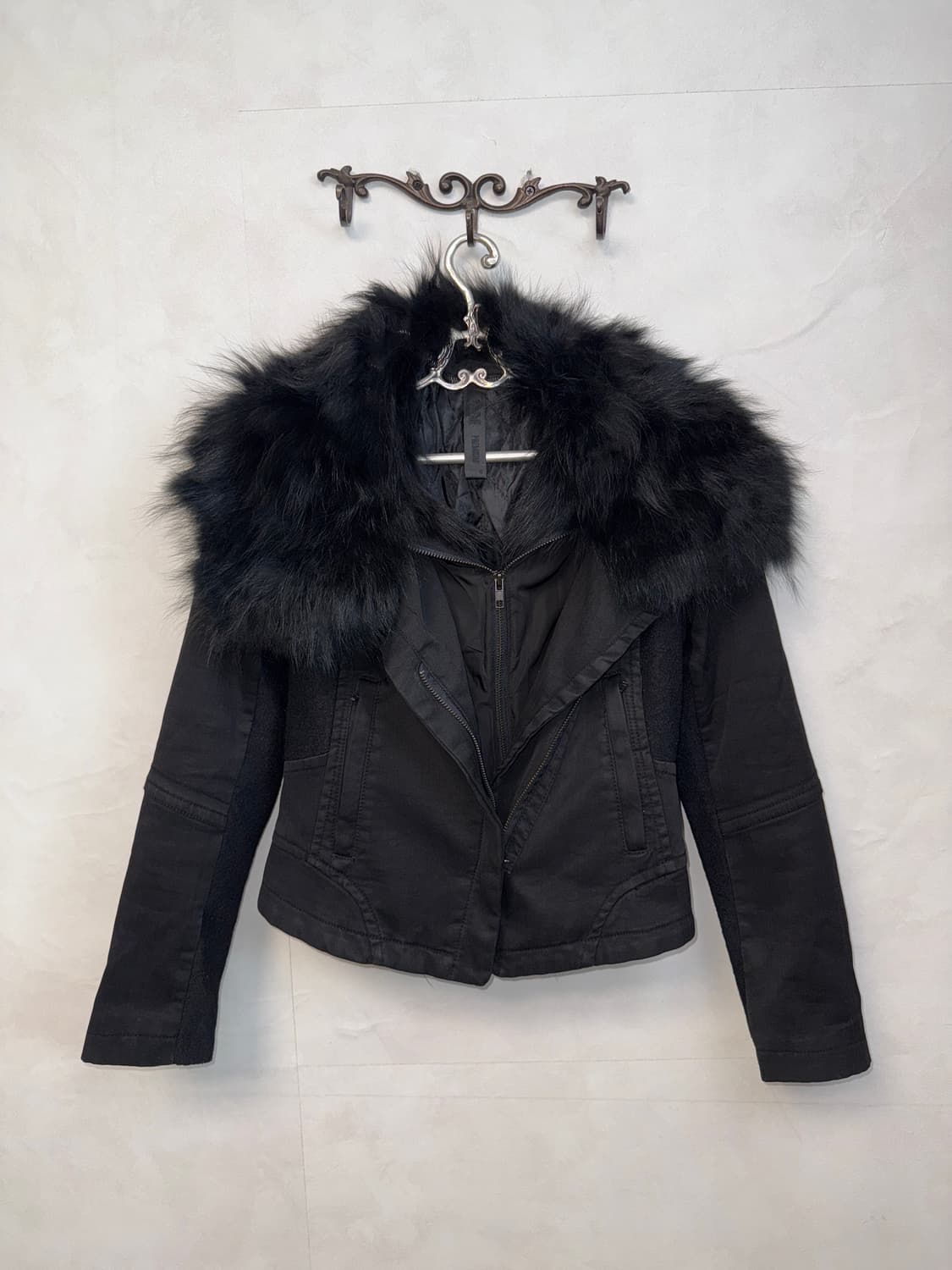 Black fox fur knit layered padded jacket 상품이미지3
