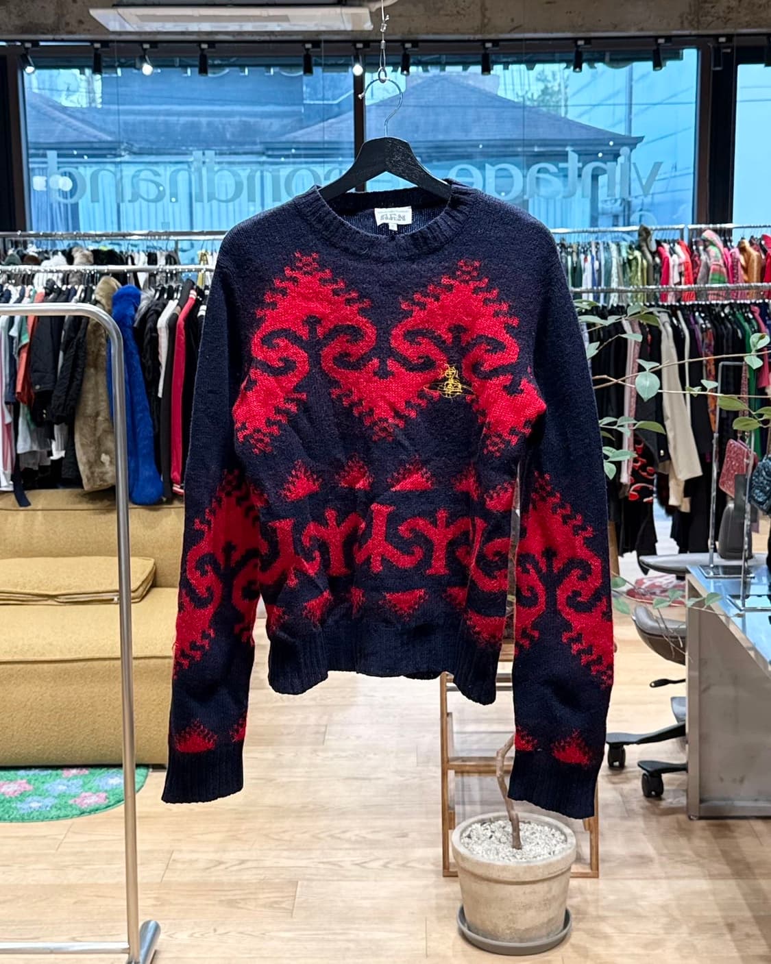 비비안 웨스트우드 맨 네이비 레드 자카드 울 니트  상품이미지1