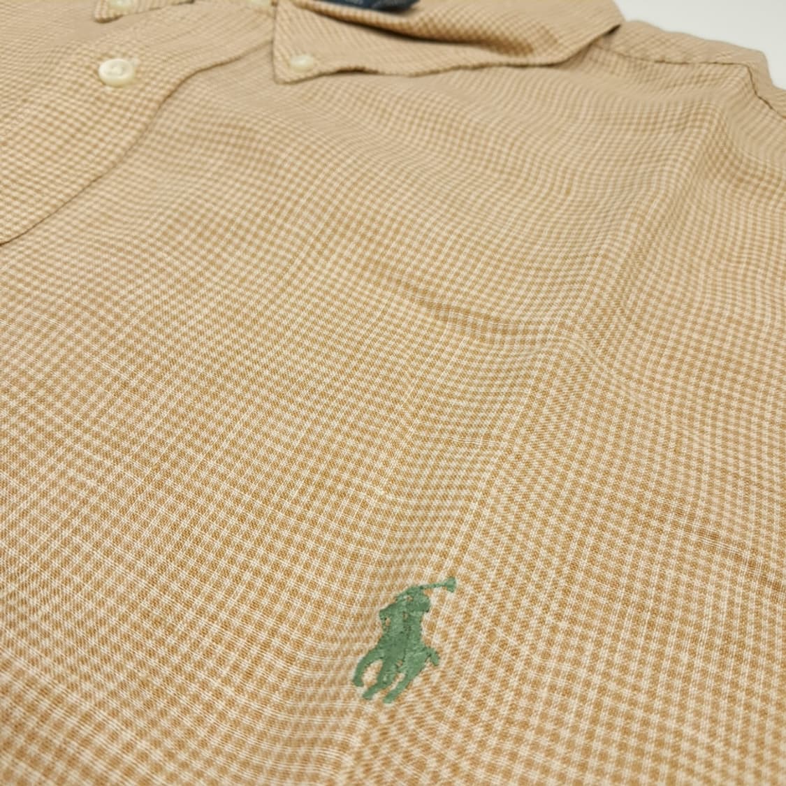 Cq675 6XL Big 폴로 랄프로렌 브라운 체크 린넨 반팔 셔츠 남방 상품이미지6