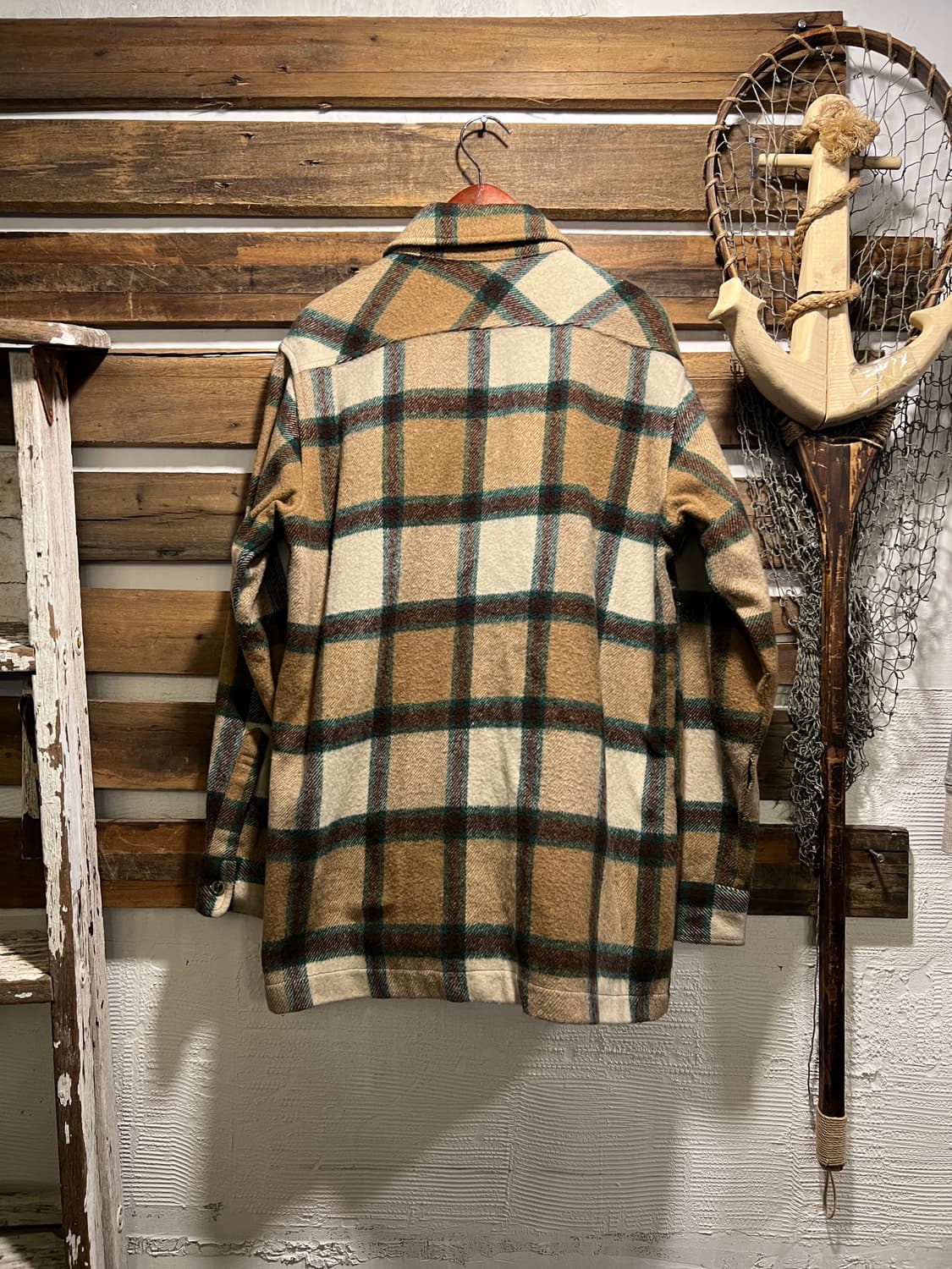 [M]90's 빈티지 베이지 타탄체크 울 셔츠 자켓 상품이미지7