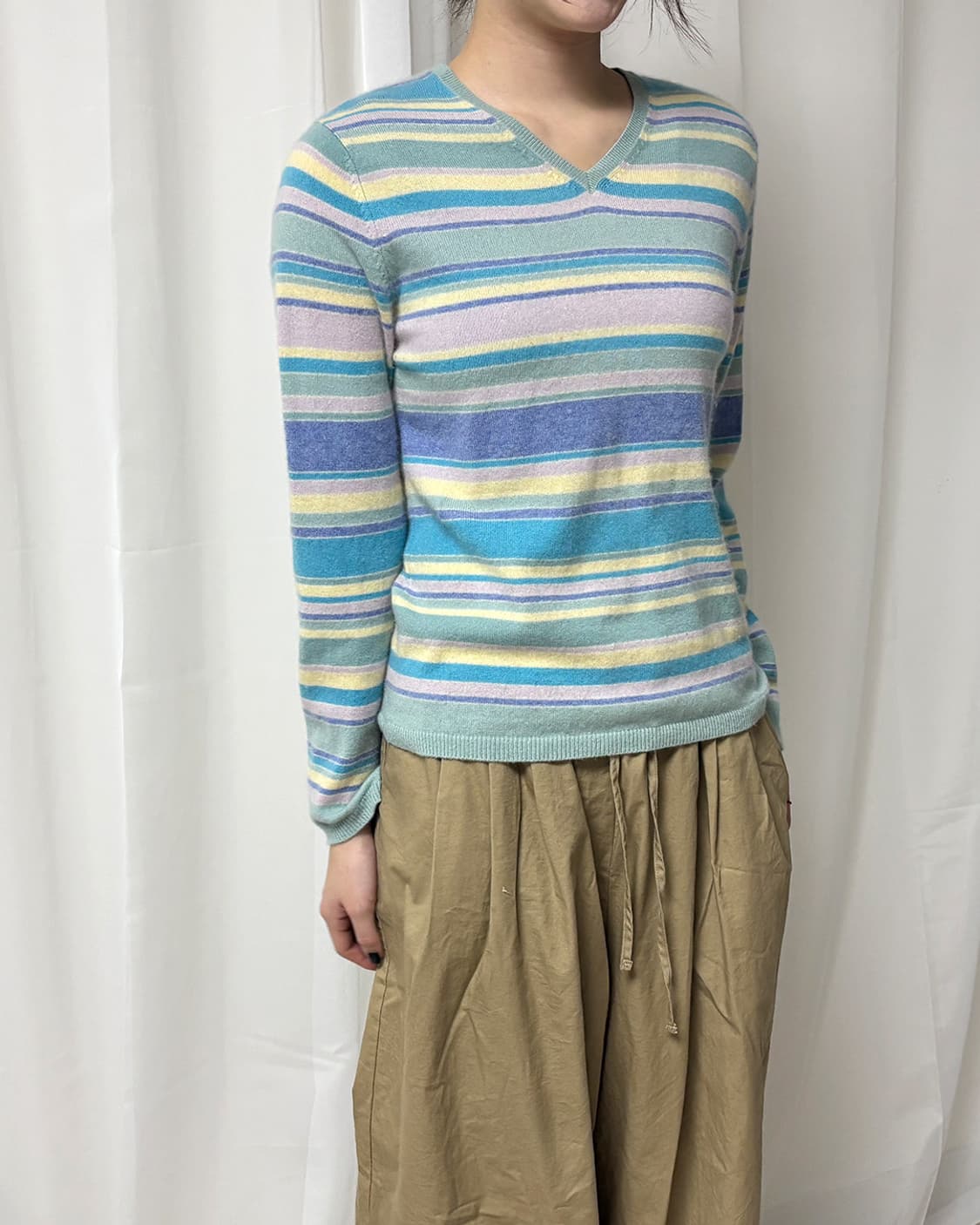 LAND'S END 파스텔 스트라이프 브이넥 캐시미어 풀오버 상품이미지7