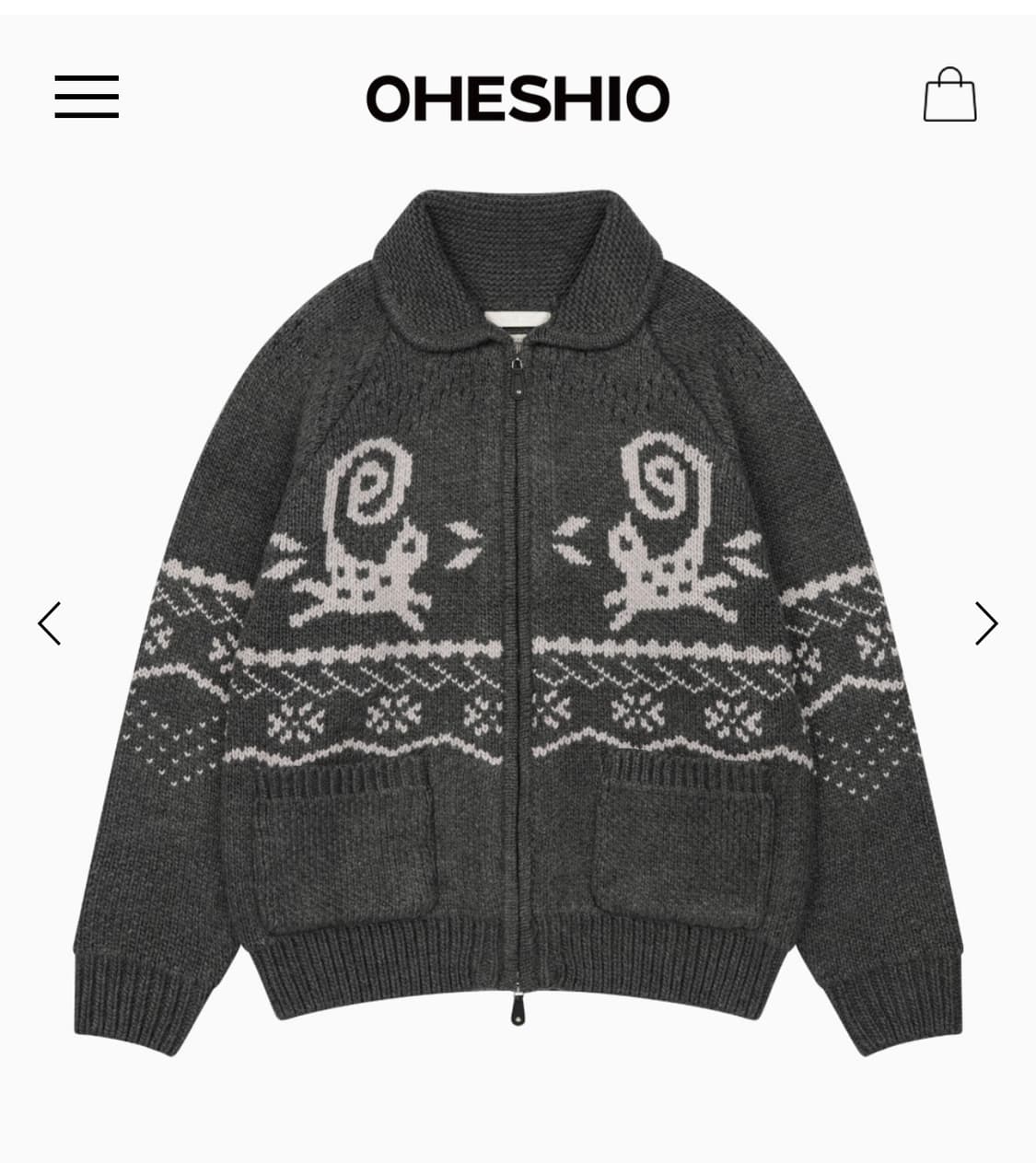 오헤시오 캣그래픽 코위찬 집업 차콜 상품이미지1