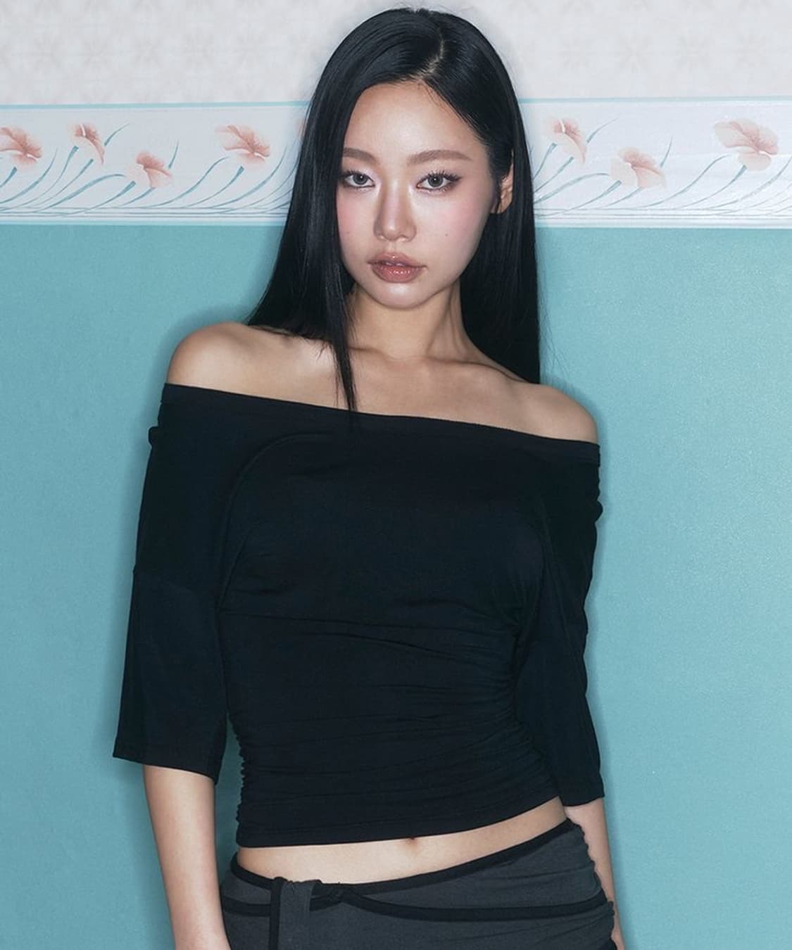 플리즈노팔로우 빈 유넥 셔링 숏 슬리브 탑 블랙 상품이미지1