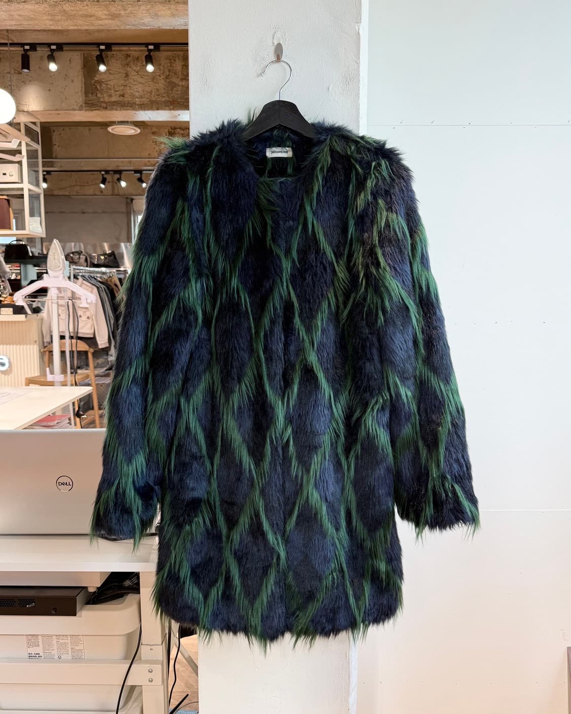 쟈딕 앤 볼테르 블루 그린 패턴 퍼 코트 상품이미지2