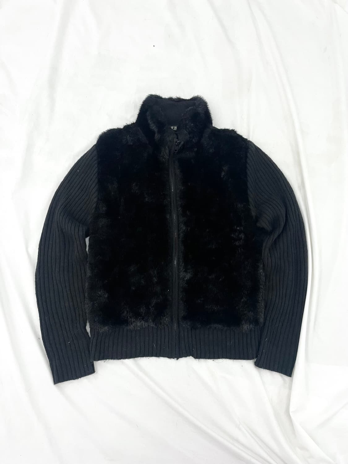 Black fur layered knit zip-up 상품이미지2